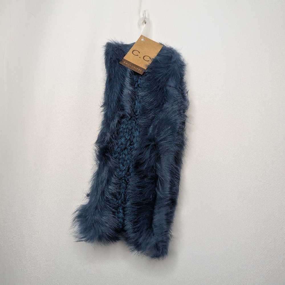 New C.C Cheveux Corp Womens Blue Faux Fur Lined Cable Knit Headband One Size NWT